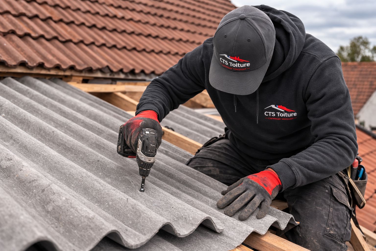 Travaux sur toiture fibro-ciment réalisés par CTS Toiture