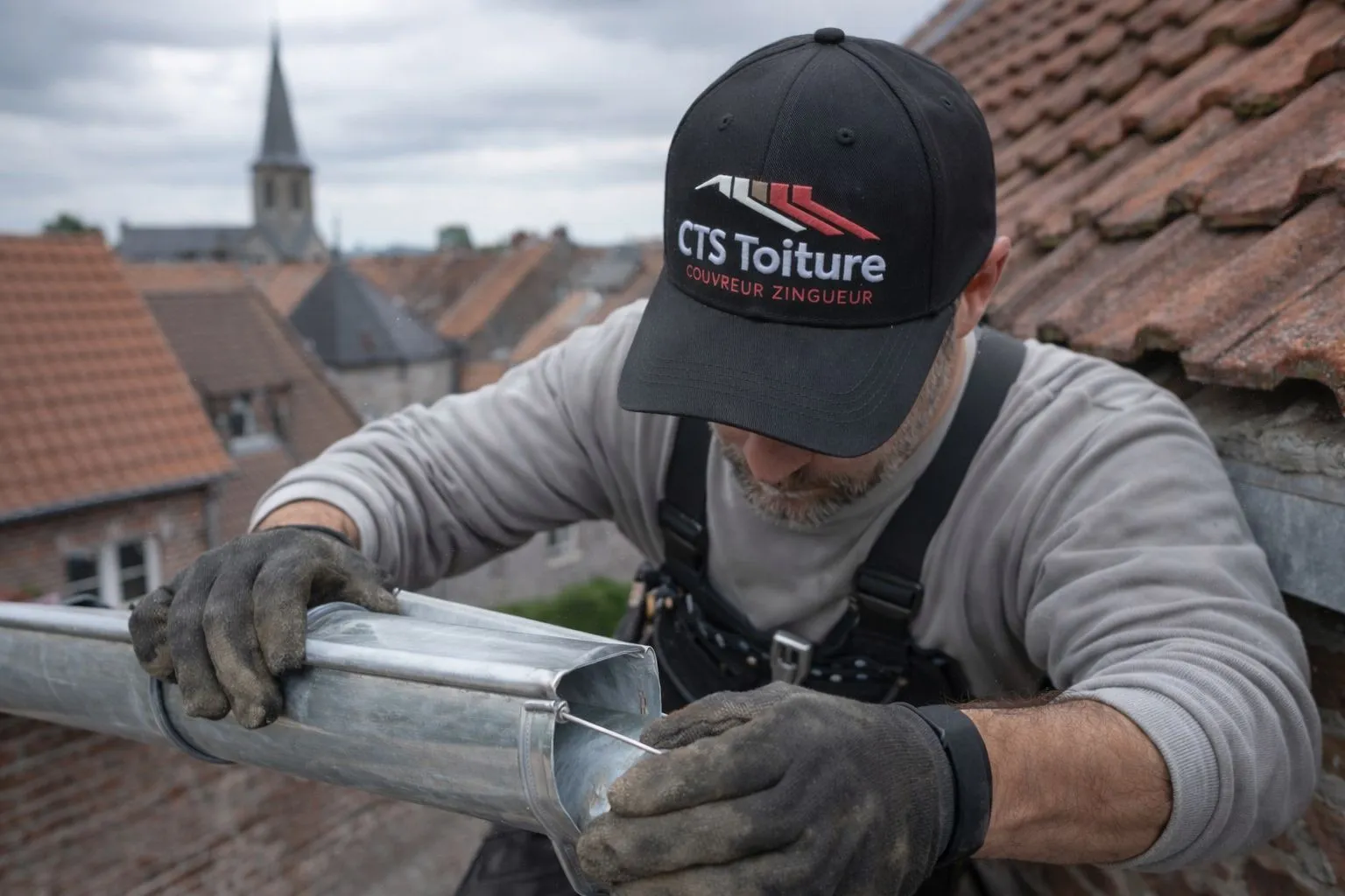 Illustration de travaux sur les raccords de zinguerie
